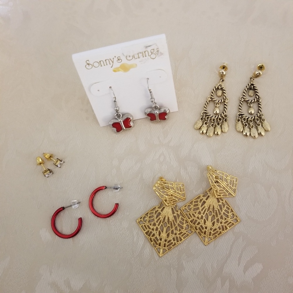 Dangle earrings, small hoops,diamond studs